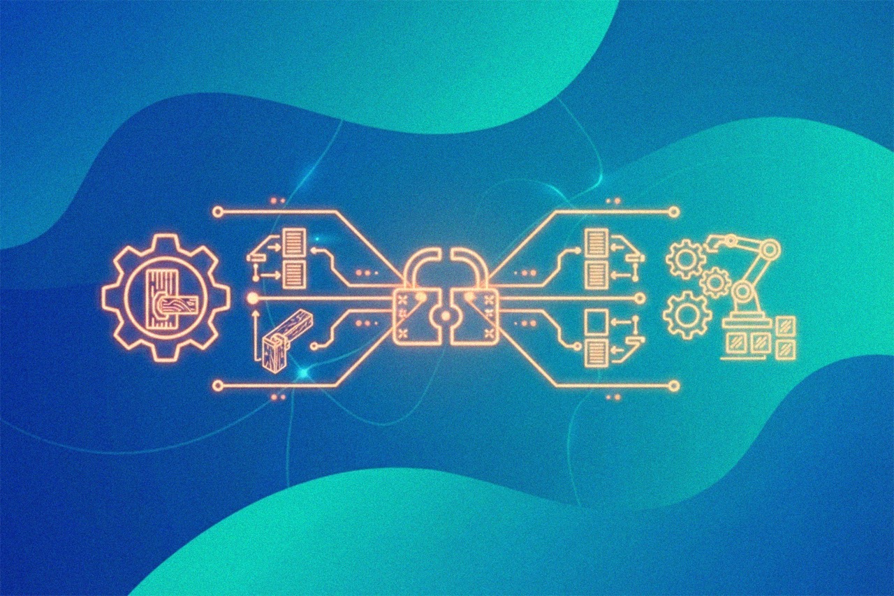 Technische Pipeline mit KI-Modul, Sicherheits-/Schloss-Symbol und Automationsprozessen